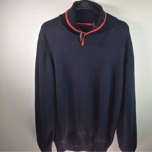 Sean John Dark Blue Zip-Up Sweater with Red Accent